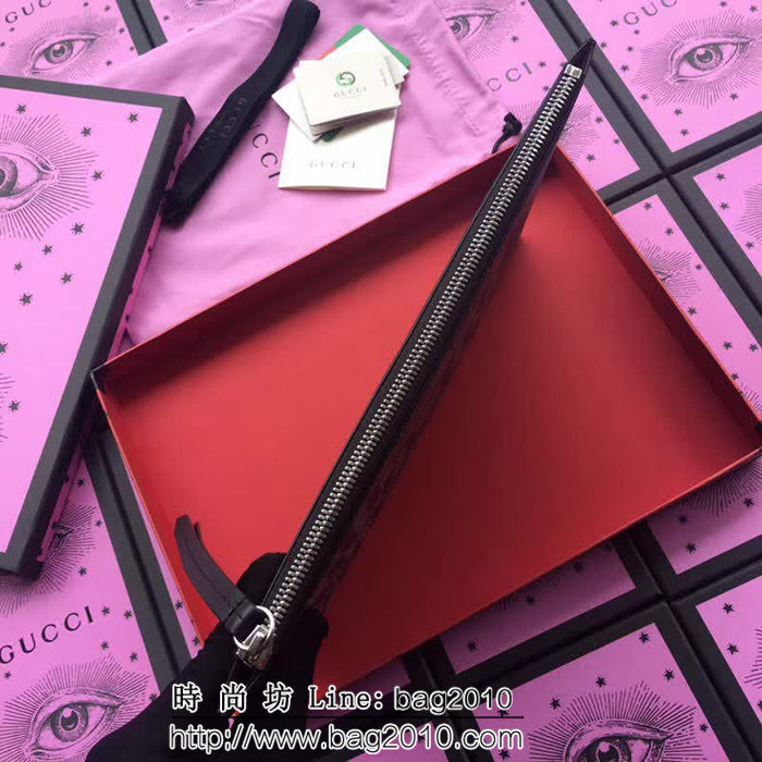 GUCCI古馳 歐洲原單 最新款 頂部拉鏈 黑色印花皮夾 411417 幾何方格 WTG1568